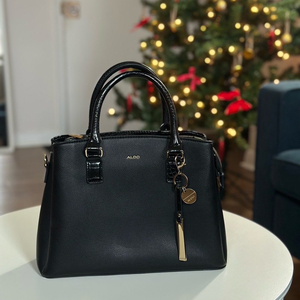 Aldo Black Satchel with Gold Accents